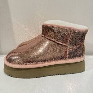 Corkys Booties Boots Sequins Platform Chunky Sparkly Pink Bling 9 Room Service